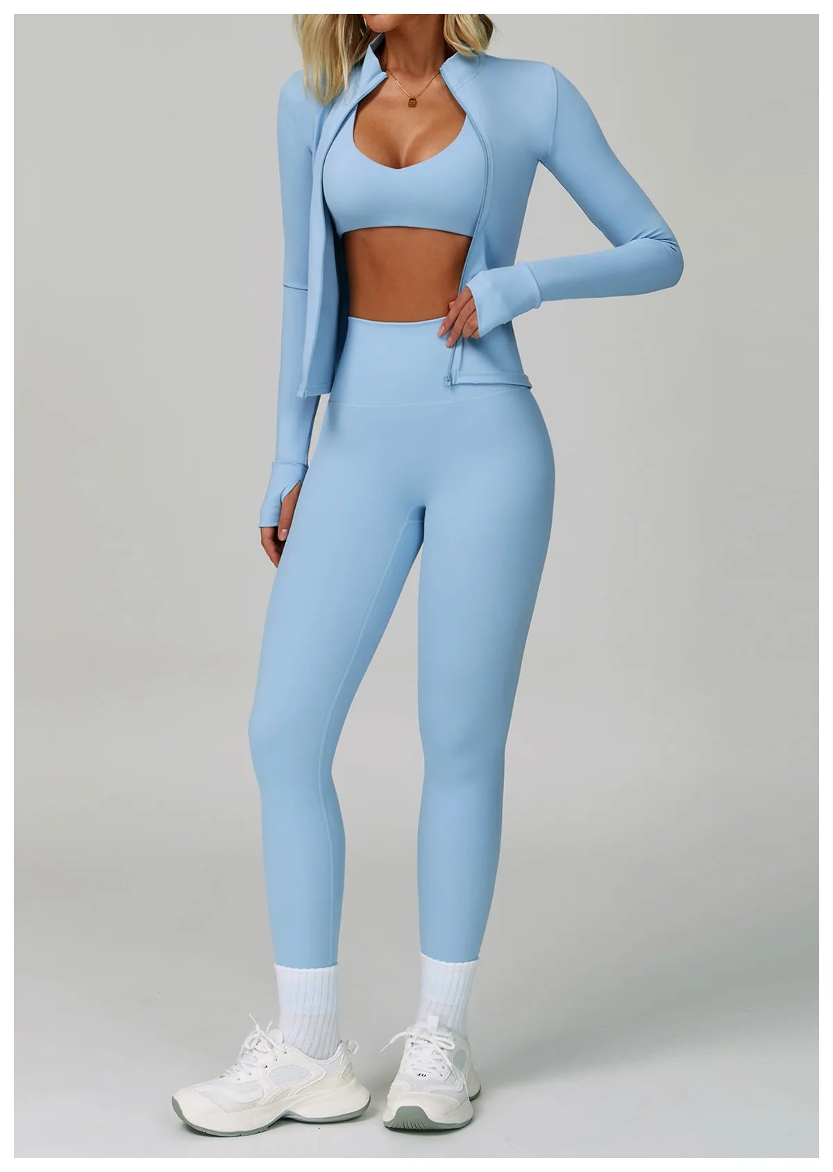 2PCS Yoga Clothing Set Women's High Waisted Leggings 3 Piece Fitness Suit Coat Jacket Exercise Wear Fitness Workout Underwear 