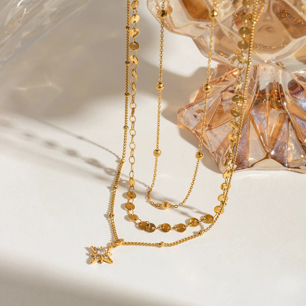 Minimalist 18K Gold Plated Stainless Steel Twists Smooth Face Interlocking Double Layer Necklace Women Attractive Jewelry
