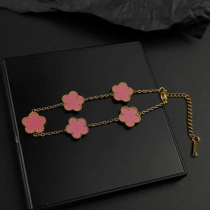 Mussel five-leaf plum blossom stainless steel women's exquisite chain bracelet, 18K gold plated, light luxury, lucky jewelry