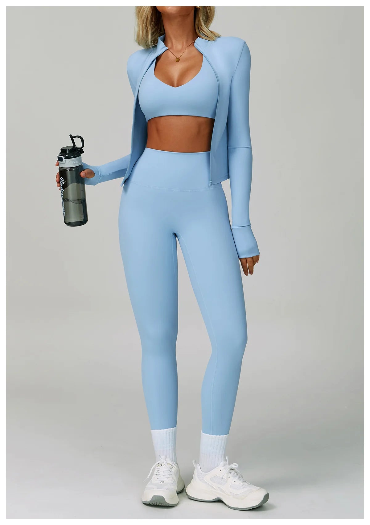2PCS Yoga Clothing Set Women's High Waisted Leggings 3 Piece Fitness Suit Coat Jacket Exercise Wear Fitness Workout Underwear ﻿