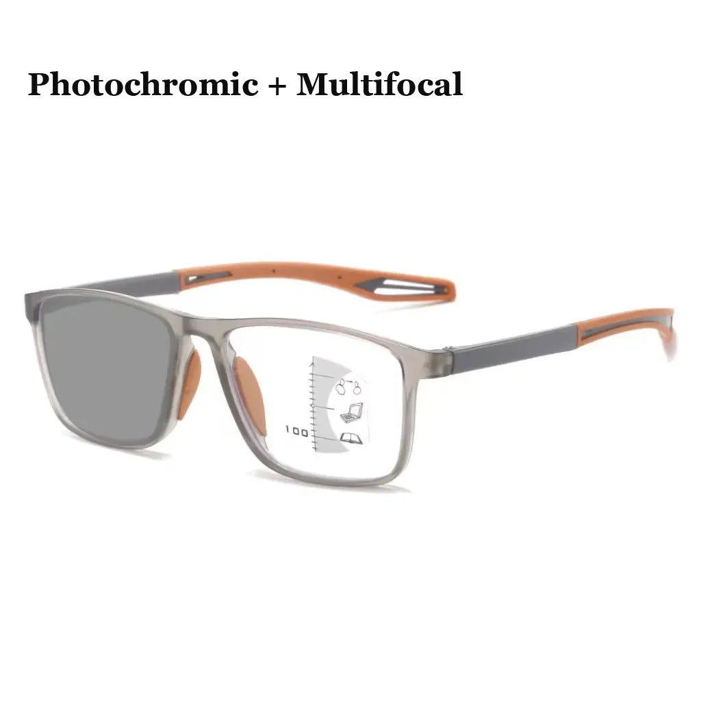 New Trendy TR90 Photochromic Multifocal Reading Glasses 3 in 1 Outdoor Bifocal Sunglasses Sports Anti Blue Near Far Eyeglasses