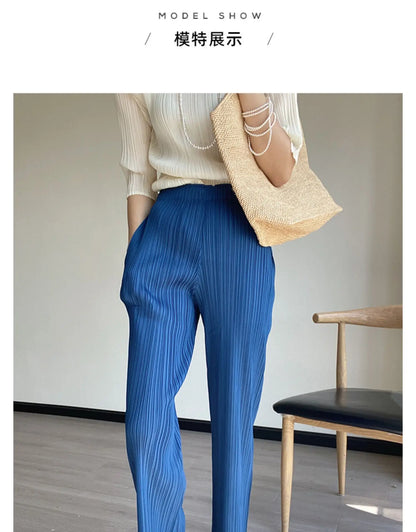 YUDX Spring Summer Autumn Women Casual Elegant Ladies Miyake Designer Casual Loose Straight Pleated Pants High Waist Trousers