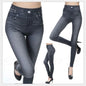 1pcs Women's Denim Print Leggings Females Fashion Slim Leggings Faux Jeans Leggings Lady Stretch Printed Tights Black Blue Pants