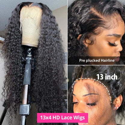 46 44 Inch 13x6 HD Transparent Lace Front Human Hair Wig For Black Women Curly Wig Pre Plucked Deep Wave Water Wave Frontal Wigs