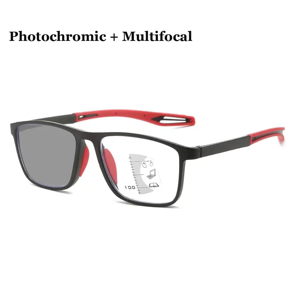 New Trendy TR90 Photochromic Multifocal Reading Glasses 3 in 1 Outdoor Bifocal Sunglasses Sports Anti Blue Near Far Eyeglasses