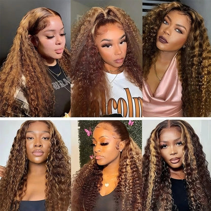 200 Density Invisible Strap Highlight 360 Full Hd Lace Front Wig Honey Blonde Deep Wave Frontal Wig Glueless Wig Human Hair