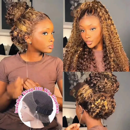 200 Density Invisible Strap Highlight 360 Full Hd Lace Front Wig Honey Blonde Deep Wave Frontal Wig Glueless Wig Human Hair