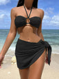 2025 Solid Halter String 3 Piece Bikini String Skirt Swimsuit Women Swimwear Female Bather Bathing Swimming Swim Suit Beachwear