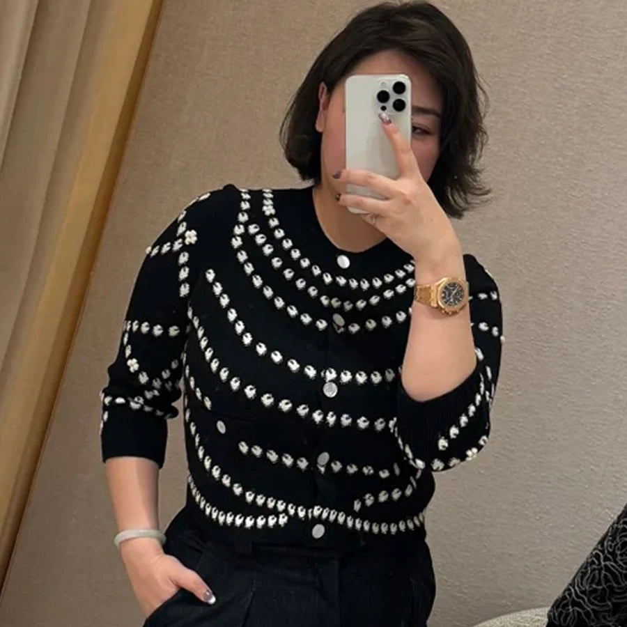 NIGO Women's Chain Embroidery Spring, Autumn And Winter Solid Color Long-Sleeved Round Neck Cashmere Cardigan Ngvp #nigo1844