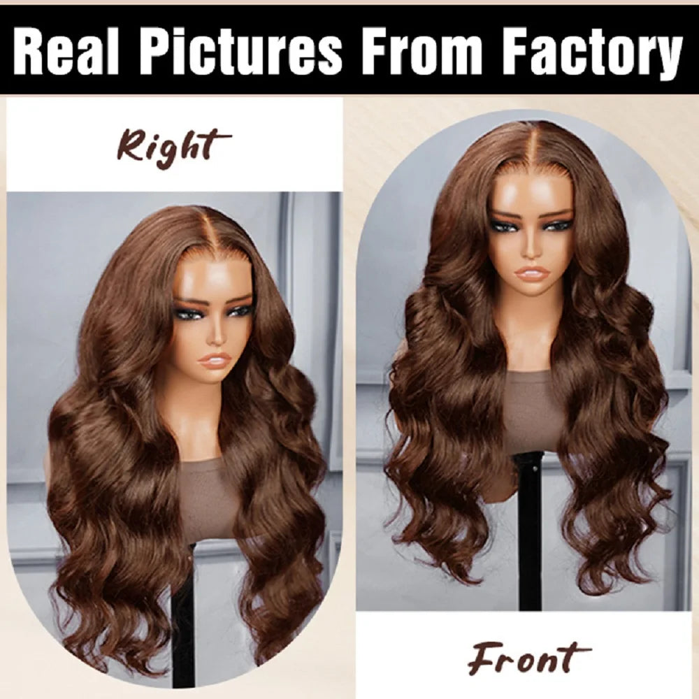 Chocolate Brown Glueless Wigs Human Hair Transparent 13x4 HD Lace Frontal Wig Ready To Wear And Go Body Wave Lace Front Wig