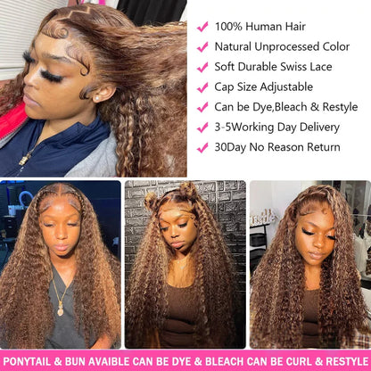 HD Transparent Highlight Wig Human Hair Honey Blonde Lace Front Wigs For Women Curly Human Hair Wig Deep Wave Lace Frontal Wig