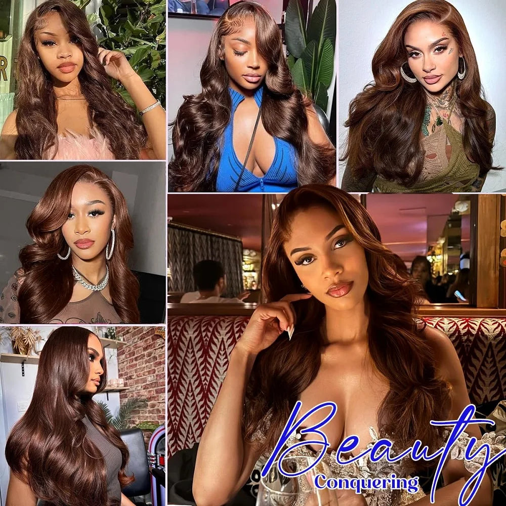 Chocolate Brown Glueless Wigs Human Hair Transparent 13x4 HD Lace Frontal Wig Ready To Wear And Go Body Wave Lace Front Wig