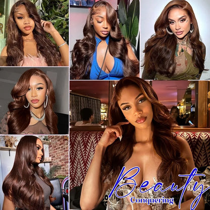 Chocolate Brown Glueless Wigs Human Hair Transparent 13x4 HD Lace Frontal Wig Ready To Wear And Go Body Wave Lace Front Wig