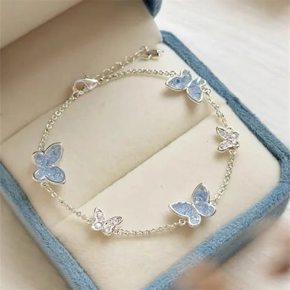 Fashion Silver Color Crystal Butterfly Jewelry Set Adjustable Bracelet Earrings Necklace Ring for Women Handmade New Year Gift