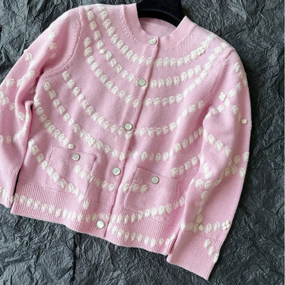 NIGO Women's Chain Embroidery Spring, Autumn And Winter Solid Color Long-Sleeved Round Neck Cashmere Cardigan Ngvp #nigo1844