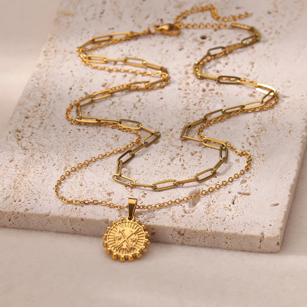 Stainless Steel Geometric Necklace For Women Fashion Sun Sunflower Pendant Clavicle Chain Aesthetic Jewelry Accessories Femme