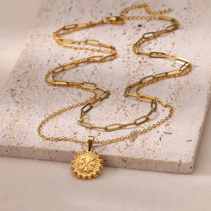 Stainless Steel Geometric Necklace For Women Fashion Sun Sunflower Pendant Clavicle Chain Aesthetic Jewelry Accessories Femme