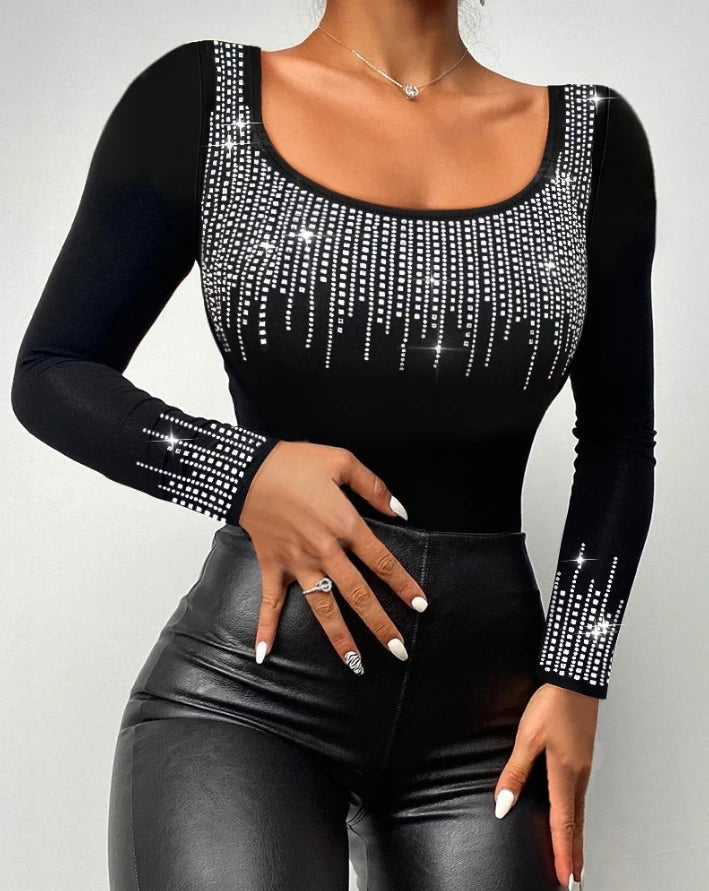 Sexy TeeContrast Lace Cutout Long Sleeve Top ew ashion woman shirt 2022 autumn winter spring blouses female clothing  outfits