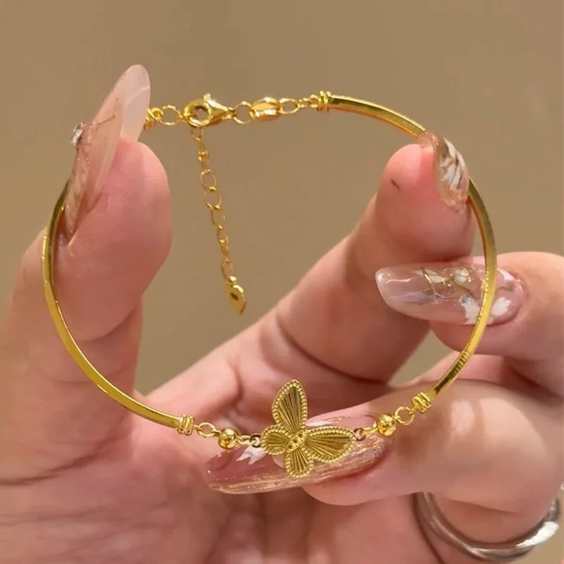 Korean Light Luxury Shiny Zircon Golden Butterfly Bracelet for Women Elegant Bangle Party Banquet Charm Wedding Jewelry Gift