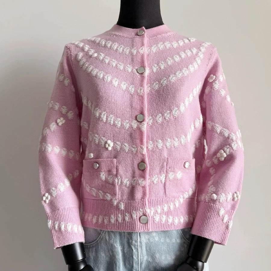 NIGO Women's Chain Embroidery Spring, Autumn And Winter Solid Color Long-Sleeved Round Neck Cashmere Cardigan Ngvp #nigo1844
