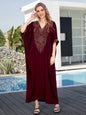 2024 Vintage Embroidery Kaftan Sexy V-neck Batwing Sleeve High Waist Maxi Dress Tunic Women Clothing Summer Beach Dresses Q660