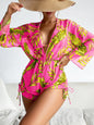 Sexy Print Bikini Set Three Piece Swimming Suits Bathing Suit Woman Beachwear High Waist Drawstring Swimsuit Women Swimwear
