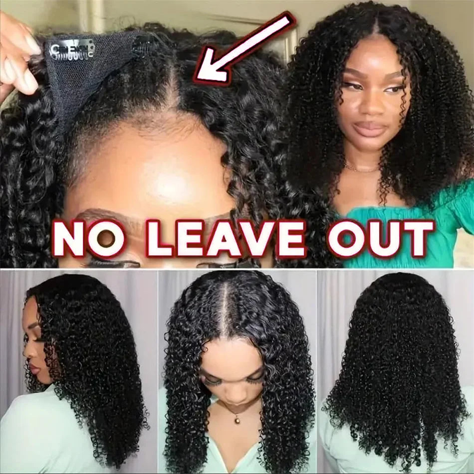 V Part Curly Wig Human Hair No Leave Out No Glue Brazilian Deep Curly Wave Human Hair Wigs for Women 220% Density