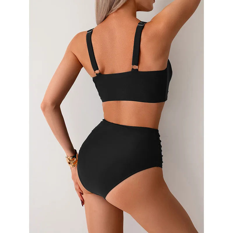 High Waist Sexy Bikini Set Biquini Swimwear Women Two Pieces Swimsuit  Beachwear V-Neck Bathing Suits Female
