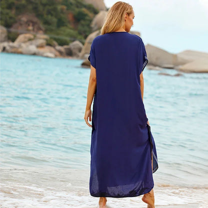 2024 Vintage Embroidery Kaftan Sexy V-neck Batwing Sleeve High Waist Maxi Dress Tunic Women Clothing Summer Beach Dresses Q660