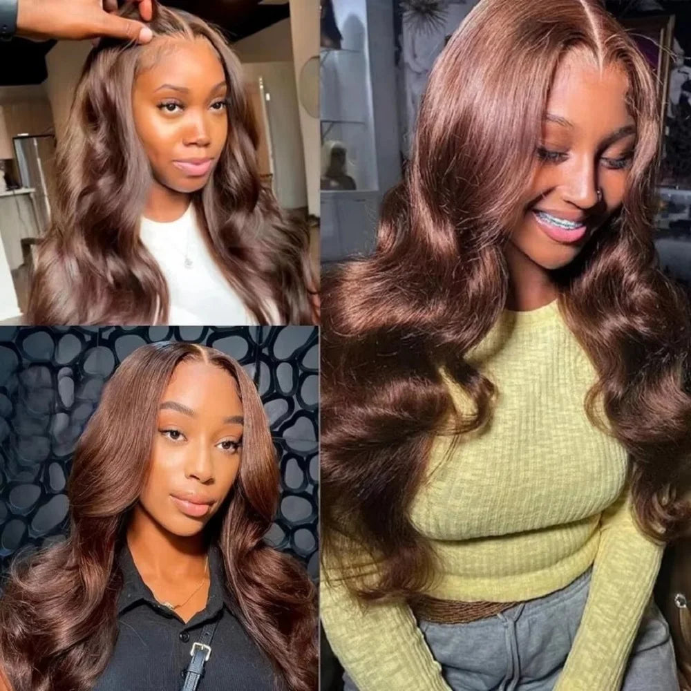 Chocolate Brown Glueless Wigs Human Hair Transparent 13x4 HD Lace Frontal Wig Ready To Wear And Go Body Wave Lace Front Wig