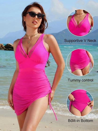 Vigoashely 2025 Solid Mesh Patchwork Swimwear Women Sexy Push Up One Piece Swimsuit Monokini Lady Brazilian Beach Bathing Suit