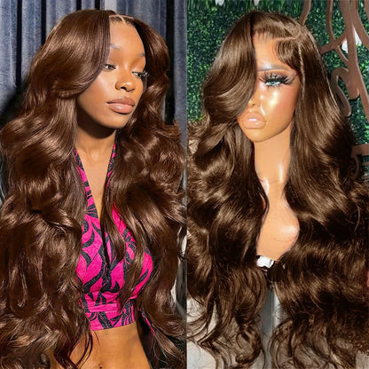 Chocolate Brown Glueless Wigs Human Hair Transparent 13x4 HD Lace Frontal Wig Ready To Wear And Go Body Wave Lace Front Wig