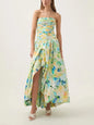 Sexy Strapless Printed Split Deign Long Bubble Dress Women Sleeveless Backless High Waist Patchwork Folds Dresses Evening Party