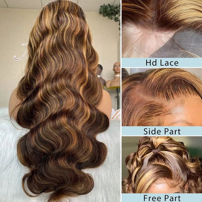 Highlight Wig 100% Human Hair 13x6 Hd Lace Frontal Wig 13x4 Honey Blonde Body Wave Lace Glueless Front Wigs For Woman Brazilian