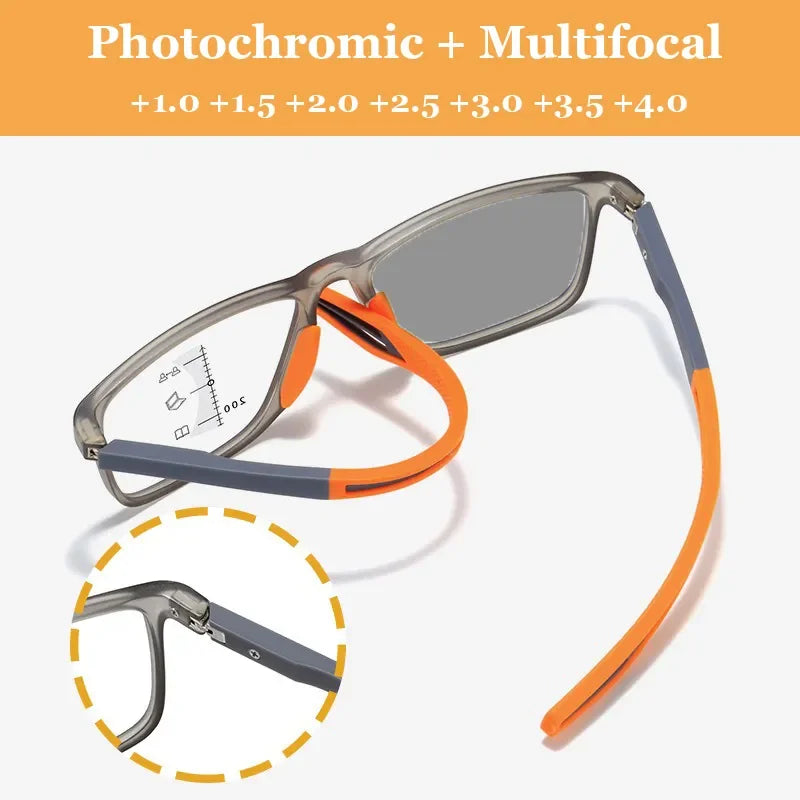 New Trendy TR90 Photochromic Multifocal Reading Glasses 3 in 1 Outdoor Bifocal Sunglasses Sports Anti Blue Near Far Eyeglasses