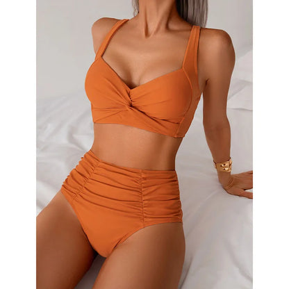 High Waist Sexy Bikini Set Biquini Swimwear Women Two Pieces Swimsuit  Beachwear V-Neck Bathing Suits Female