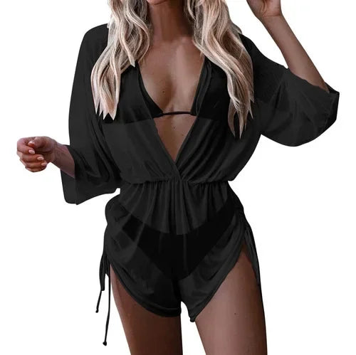 Sexy Print Bikini Set Three Piece Swimming Suits Bathing Suit Woman Beachwear High Waist Drawstring Swimsuit Women Swimwear