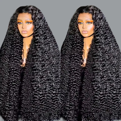 46 44 Inch 13x6 HD Transparent Lace Front Human Hair Wig For Black Women Curly Wig Pre Plucked Deep Wave Water Wave Frontal Wigs