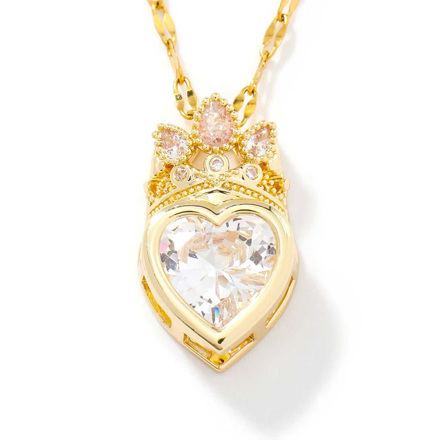 [Titanium Steel] Crown Love Full of Rhinestones Sparkling Micro-Inlaid Design Simple Ladies Wedding Gift Pendant Necklace