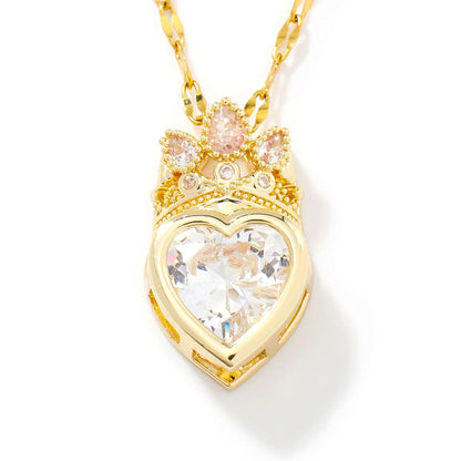 [Titanium Steel] Crown Love Full of Rhinestones Sparkling Micro-Inlaid Design Simple Ladies Wedding Gift Pendant Necklace