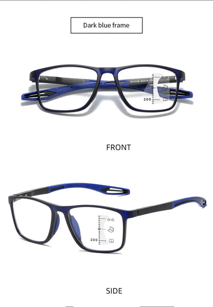 New Trendy TR90 Photochromic Multifocal Reading Glasses 3 in 1 Outdoor Bifocal Sunglasses Sports Anti Blue Near Far Eyeglasses