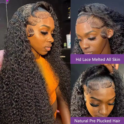46 44 Inch 13x6 HD Transparent Lace Front Human Hair Wig For Black Women Curly Wig Pre Plucked Deep Wave Water Wave Frontal Wigs
