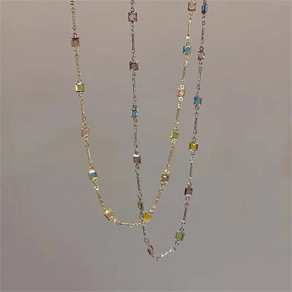 Rainbow Crystal Gemstone Retro Choker Colored Zircon Necklace For Women Simple Clavicle Chain Jewelry Fashion Wear Accessories