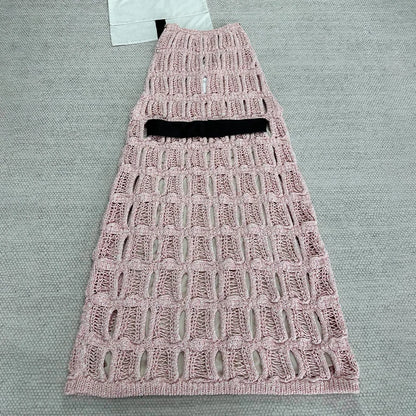 NIGO Women's Spring/Summer V-neck Bow Strap Solid Color Hollow Cotton Sleeveless Dresses #hz1115