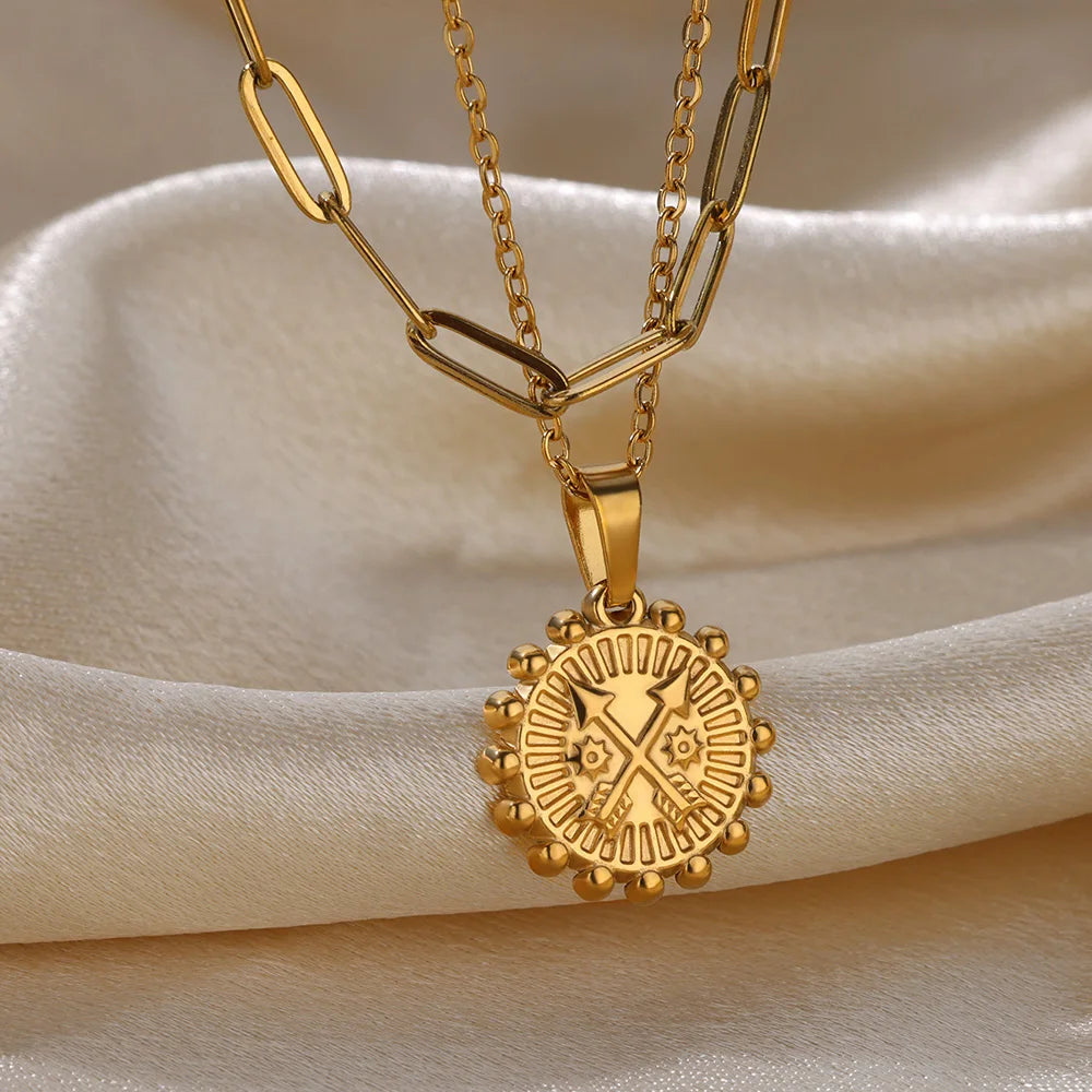 Stainless Steel Geometric Necklace For Women Fashion Sun Sunflower Pendant Clavicle Chain Aesthetic Jewelry Accessories Femme