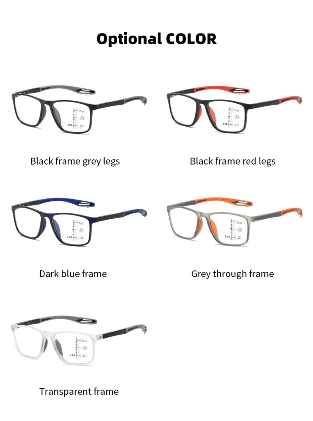 New Trendy TR90 Photochromic Multifocal Reading Glasses 3 in 1 Outdoor Bifocal Sunglasses Sports Anti Blue Near Far Eyeglasses