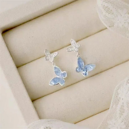 Fashion Silver Color Crystal Butterfly Jewelry Set Adjustable Bracelet Earrings Necklace Ring for Women Handmade New Year Gift