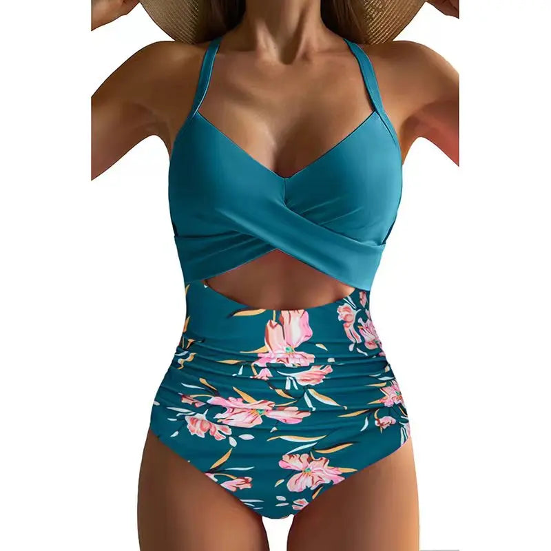 Sexy Hollow Cross Sling Swimwear Color Matching Backless Swimsuit One Piece Bikini Fashion Bathing Suits Swimming Suit For Women