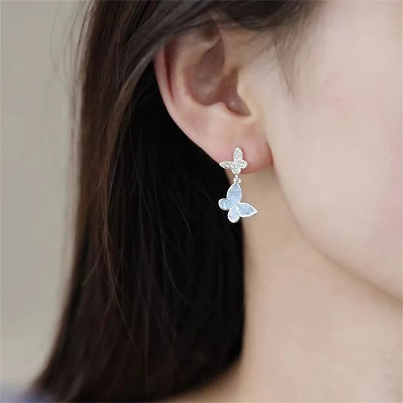 Fashion Silver Color Crystal Butterfly Jewelry Set Adjustable Bracelet Earrings Necklace Ring for Women Handmade New Year Gift