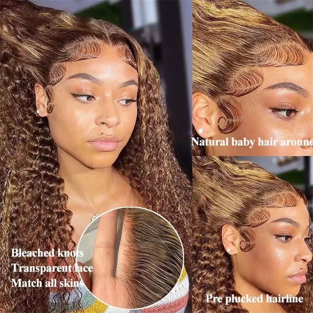 200 Density Invisible Strap Highlight 360 Full Hd Lace Front Wig Honey Blonde Deep Wave Frontal Wig Glueless Wig Human Hair